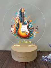 a wooden stand with a guitar on it