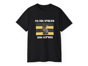 a woman wearing a black shirt with a cat on it