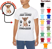 a man wearing a t - shirt with a picture of a dog on it