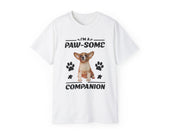 a white t - shirt with a dog saying i'm a paw - some