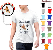 a man wearing a t - shirt with a picture of a dog on it