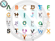 a set of alphabets with animals and letters