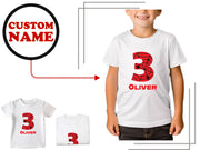 a child's t - shirt with the number three printed on it