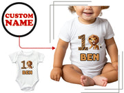 a baby boy's lion birthday shirt and bodysuit