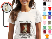 a white t - shirt with a picture of a cat on it