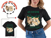a woman wearing a custom pet photo t - shirt