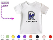 a white t - shirt with the letter r is for ryan