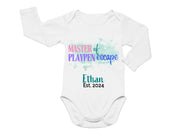 Baby Boys Custom Name & Date Bodysuit With text Master of Playpen escape