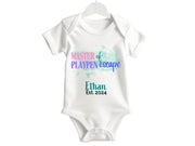 Baby Boys Custom Name & Date Bodysuit With text Master of Playpen escape