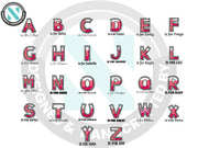 a set of letters and numbers that are red and white