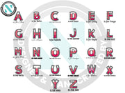 a set of letters and numbers that are red and white