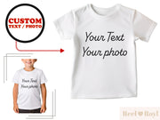 a young girl wearing a green t - shirt that says your text is our photo