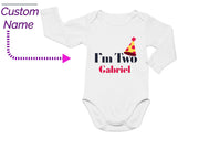 a long sleeved bodysuit with the words i'm two gabril