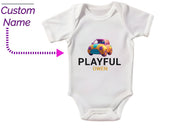 a baby bodysuit with the word playful written on it