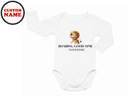 a baby bodysuit with a picture of a lion on it
