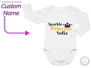 a baby bodysuit with the words sparkle princess sofia on it
