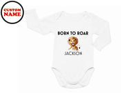 a baby bodysuit with a picture of a lion on it