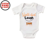 a white bodysuit with the words world's best laugh on it