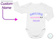 a white bodysuit with a pink arrow pointing to it