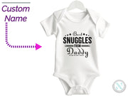 a baby bodysuit with the words, custom name and a picture of a baby