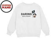 a white sweatshirt with a picture of a pirate on it