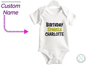 a baby bodysuit with the words birthday sparkle charlotte on it