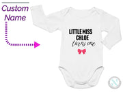 Personalize Long Sleeve Bodysuit for Girls with Baby Name and text "Little Miss"