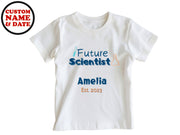 a white t - shirt with the words future scientist on it