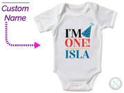 a baby bodysuit with the words i'm one island printed on it