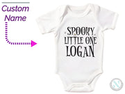 a baby bodysuit with the words spooky little one logn on it