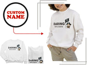 a woman wearing a white sweatshirt and matching pants