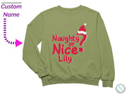 a green sweatshirt with a santa hat on it