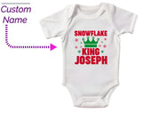 a baby bodysuit with the words snowflake king joseph on it
