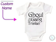 a white bodysuit with the words ghoul gang on it
