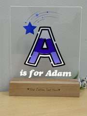 a is for adam acrylic plaque on a wooden base