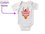 a baby bodysuit with a reindeer game on it
