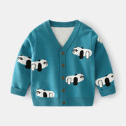 Cardigan à manches longues pour garçon, thème panda mignon, bleu sarcelle