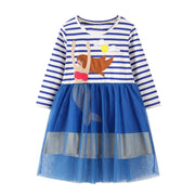 SkipStars Full Sleeve Mermaid Theme Striped Girls Dress, Blue