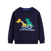 SkipStars Racing Dinosaur Round Neck Sweat Shirt , Blue