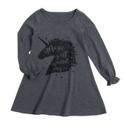 SkipStars Full Sleeve Unicorn Print Girls Dress