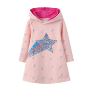 SkipStars Shooting Star Embellished Dress with Hoddie,Pink