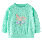 SkipStars Full Sleeve Cute Bunny with Bow Theme Girls Sweatshirt, Green