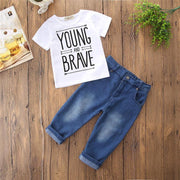 "YOUNG & BRAVE" PRINTED GRAPHIC TEE AND PANTS - SkipStars