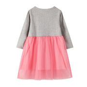 فستان بناتي بنمط نجوم يونيكورن بأكمام طويلة ، وردي