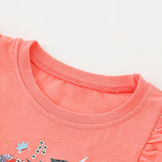 SkipStars Full Sleeve Unicorn Ruffle Print Girls T-Shirt, Pink