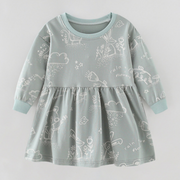 Robe pour filles à manches longues et imprimé lapins, gris