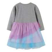 SkipStars Full Sleeve Rainbow Pattern Girls Dress, Grey