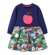 Robe Apple Girls Thème Flutter Coloré à Manches Complètes, Rose