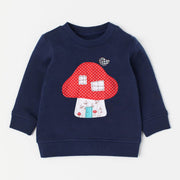 SkipStars Full Sleeve Cute Mushroom House Sweetshirt & Polkadot Trouser Girls 2 Piece Outfit Set, Blue