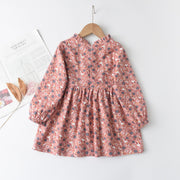 Robe pour fille à manches longues et à fleurs avec nœud sur le devant, multicolore